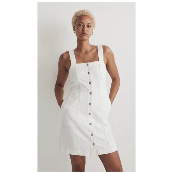 Madewell Denim Square Neck Button Up Mini Dress Size 10 - Picture 1 of 8